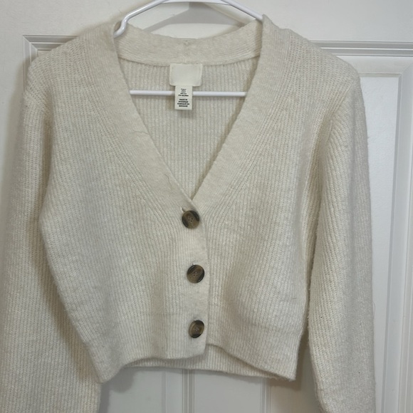 H&M knit Cardigan Sweater size small white button down sweater - Picture 2 of 5
